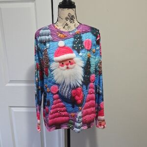 Vibrant 3D Christmas Santa Shirt Top Sz M